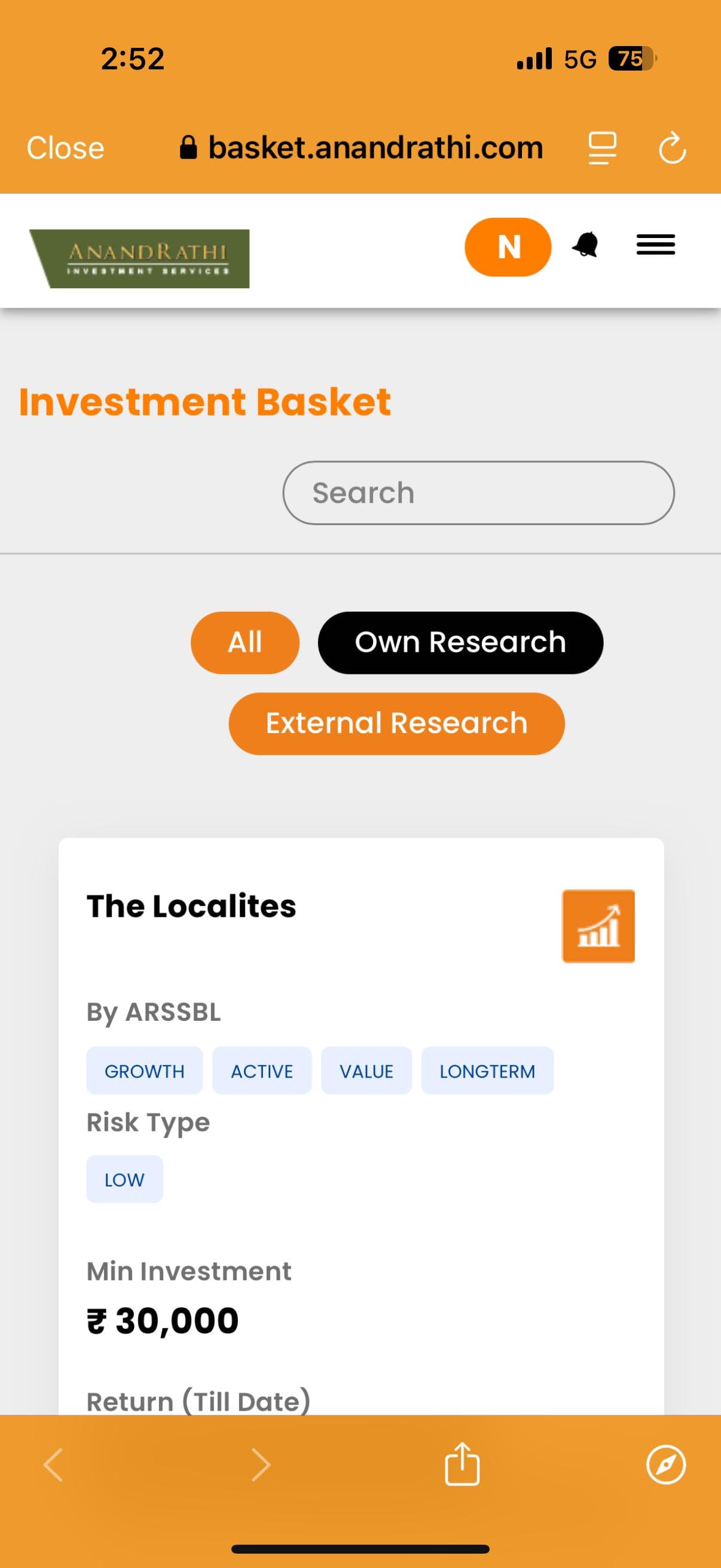 Investment Baskets Interface