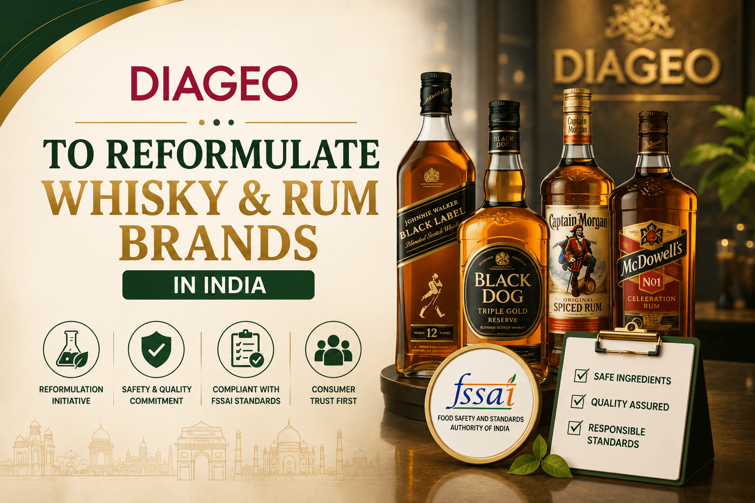 Diageo to Reformulate Whisky, Rum Brands in India After FSSAI Flavouring Breach